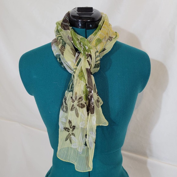 Unbranded Accessories - 🎊 Green Chiffon Long Rectangle Scarf with Tropical Floral Pattern